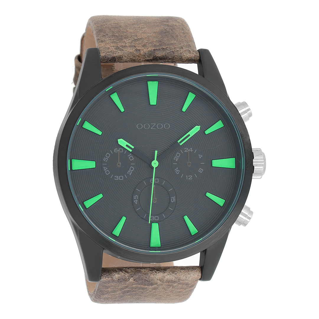 OOZOO Montre en noir avec bracelet en cuir en gris - C8202