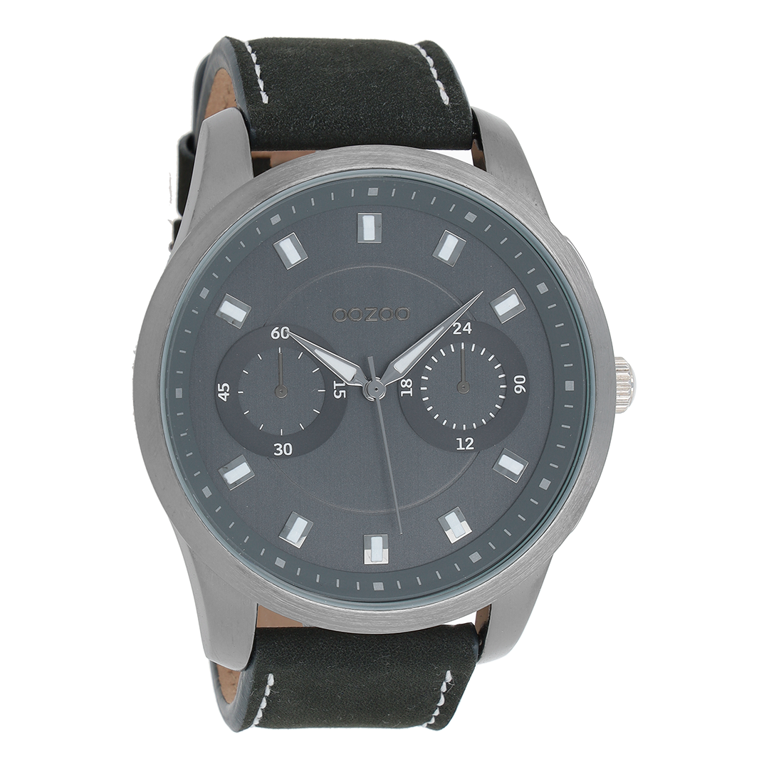 OOZOO Montre en titane avec bracelet en cuir en bleu foncé - C8207
