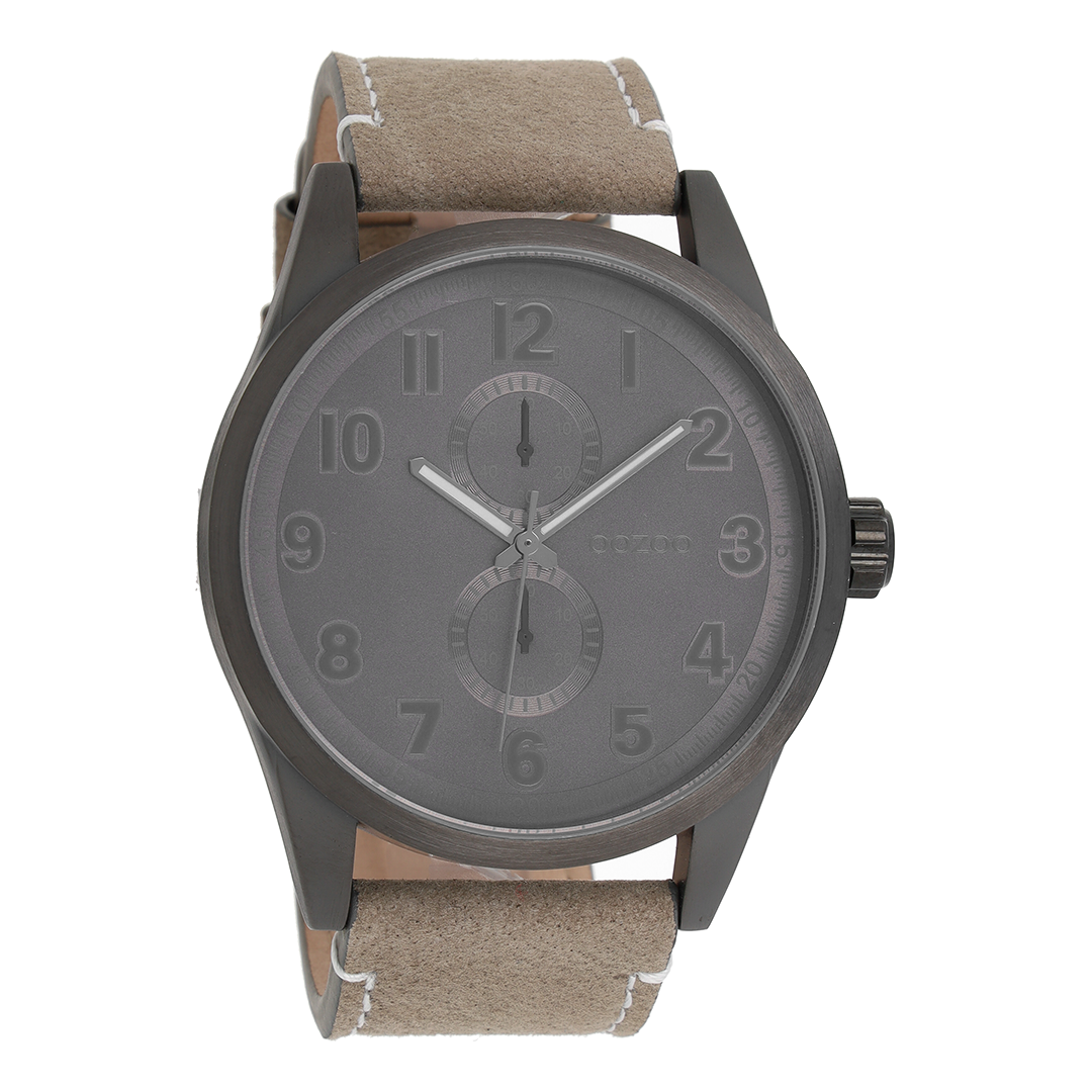 OOZOO Montre en noir avec bracelet en cuir en gris foncé - C8223