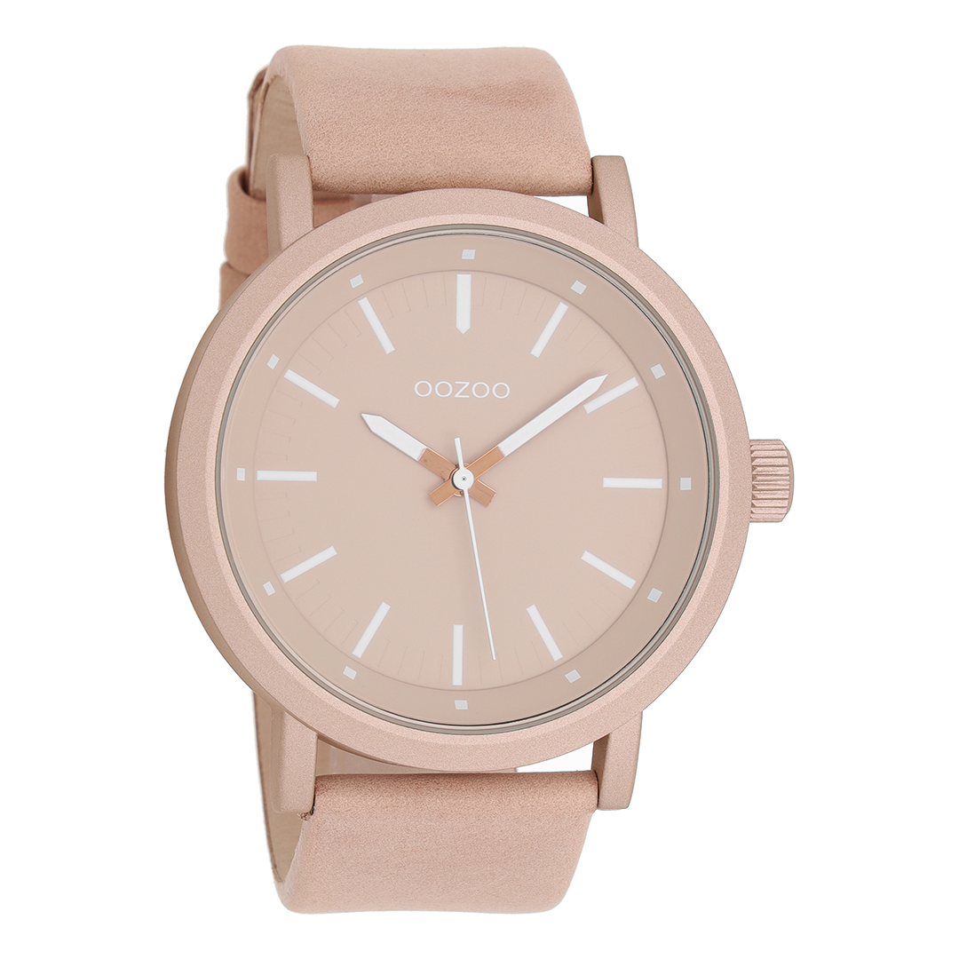 Oud roze OOZOO horloge met roze leren band - C8250