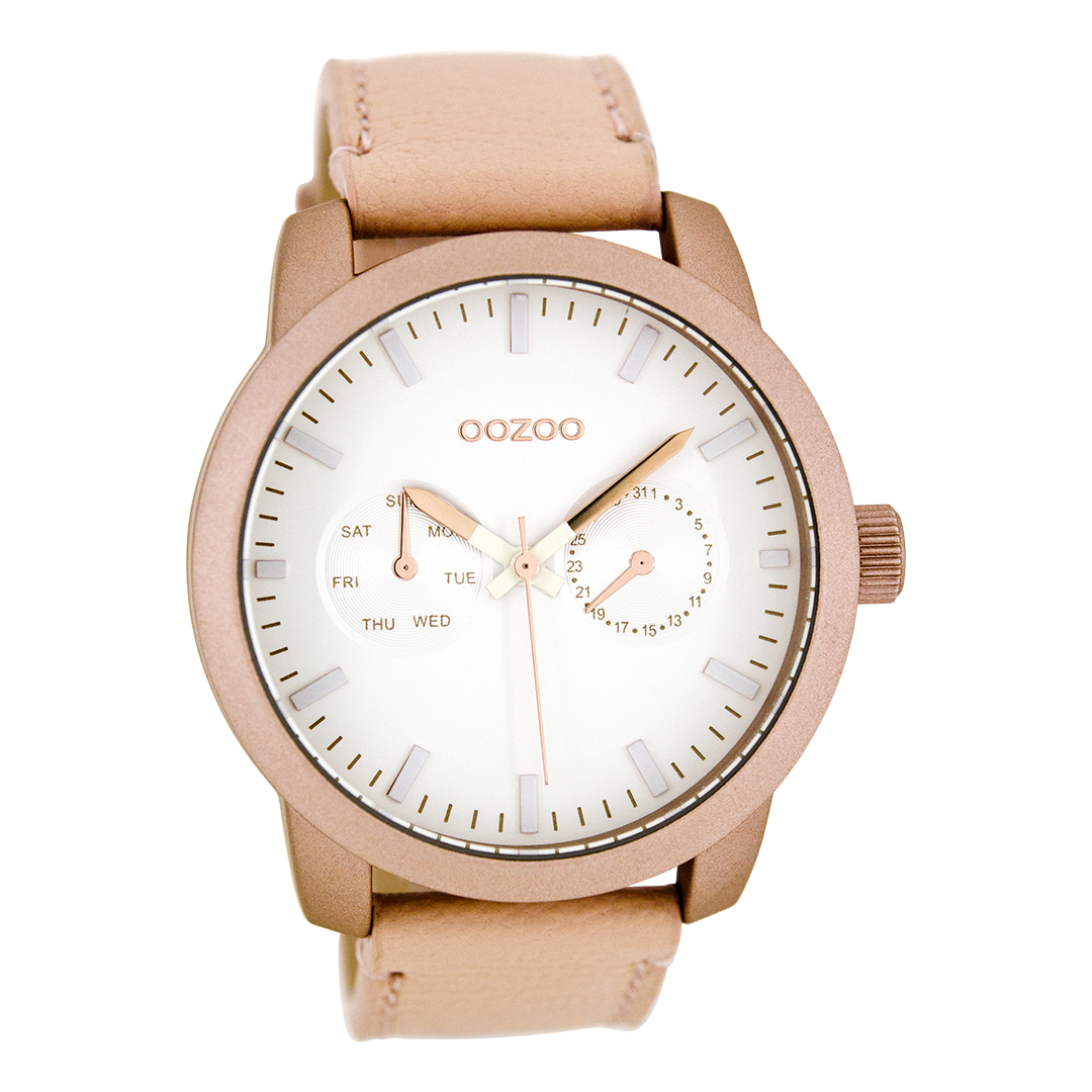 OOZOO Montre en rose poudré avec bracelet en cuir en rose poudré - C8256