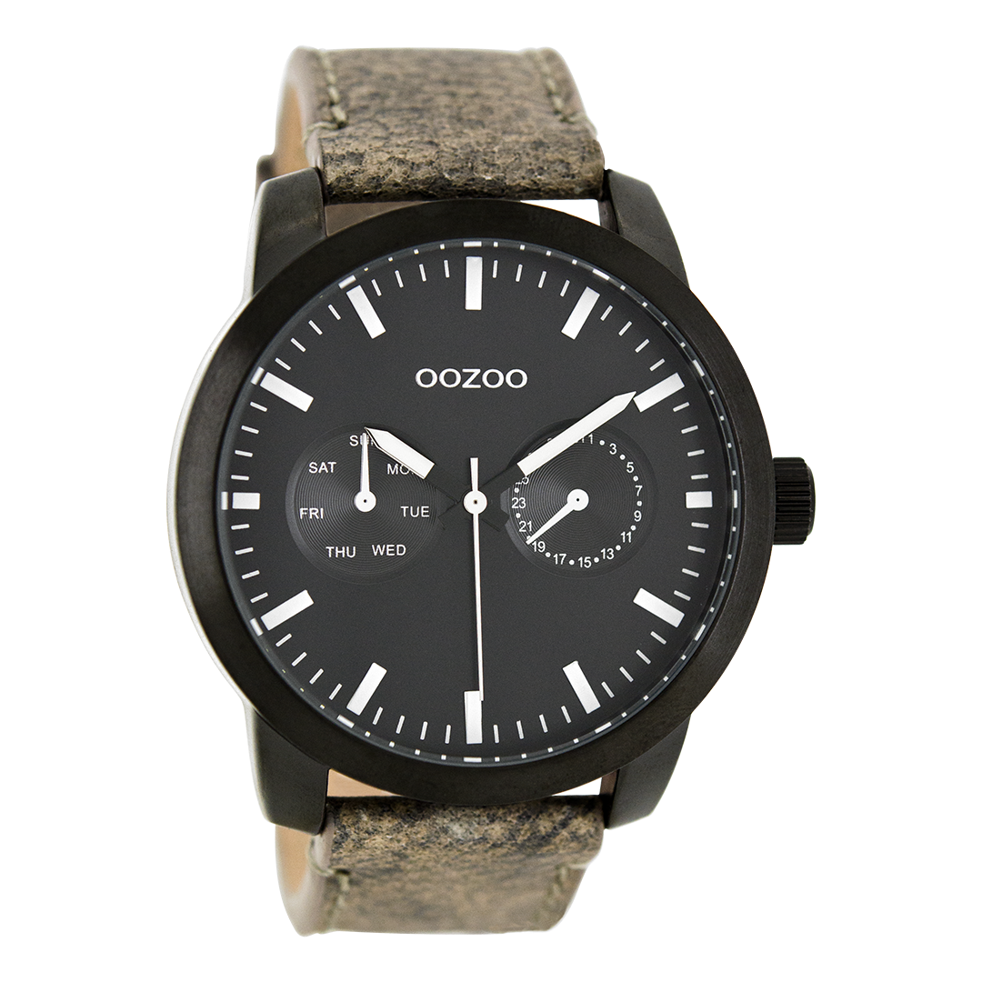 OOZOO Montre en noir avec bracelet en cuir en gris - C8257