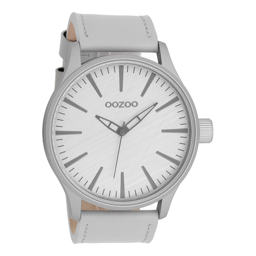 OOZOO Montre en gris clair avec bracelet en cuir en gris clair - C8275