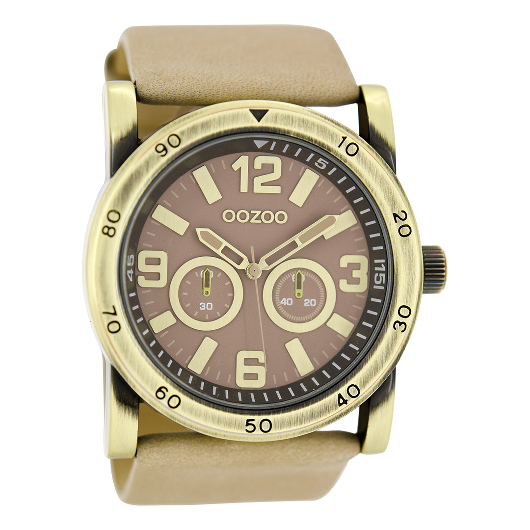 OOZOO Montre en couleur or avec bracelet en cuir en sable - C8305