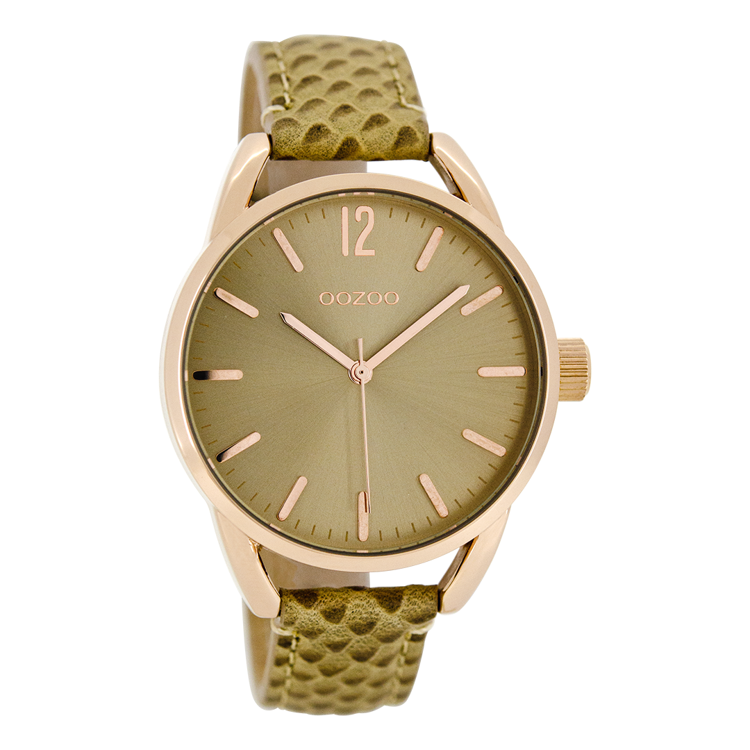 Rose gold coloured OOZOO watch with sand leather strap - C8336