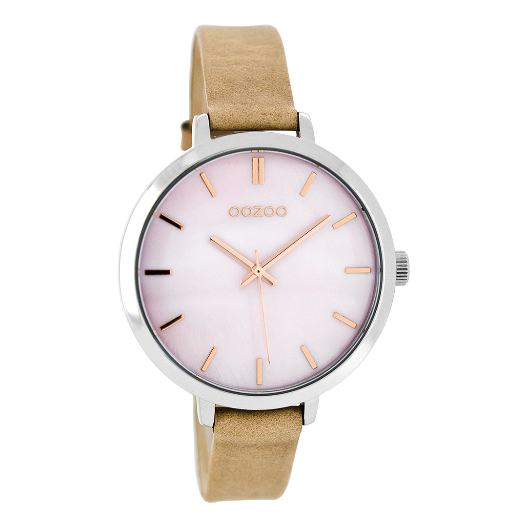 OOZOO Montre en couleur argent avec bracelet en cuir en rose gris - C8356