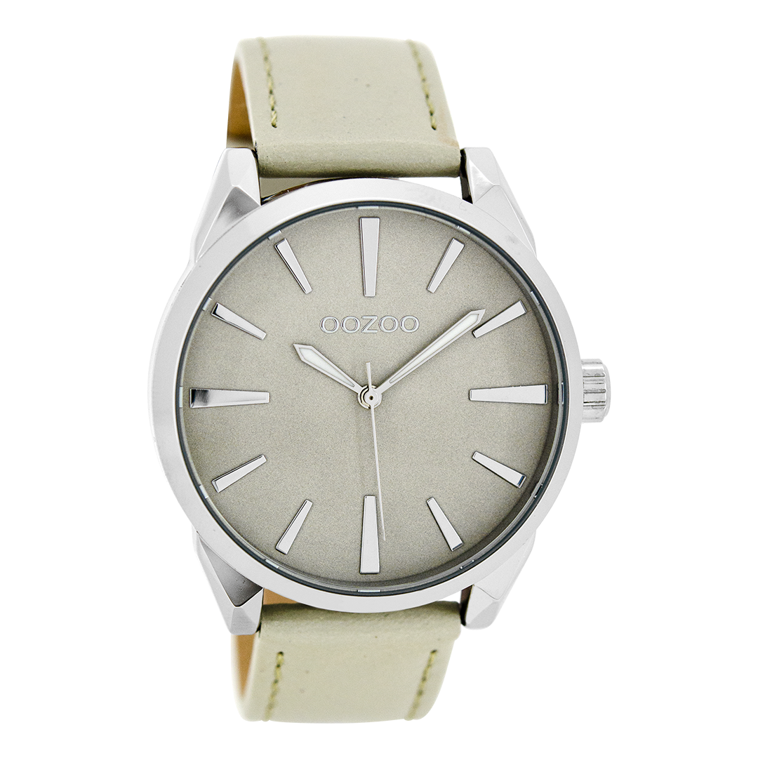 OOZOO Montre en couleur argent avec bracelet en cuir en gris - C8360