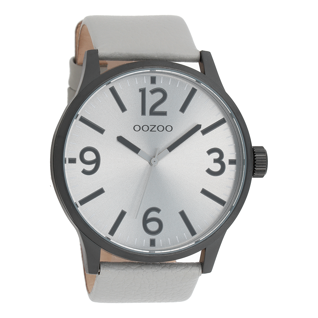 OOZOO Montre en noir avec bracelet en cuir en gris clair - C8571
