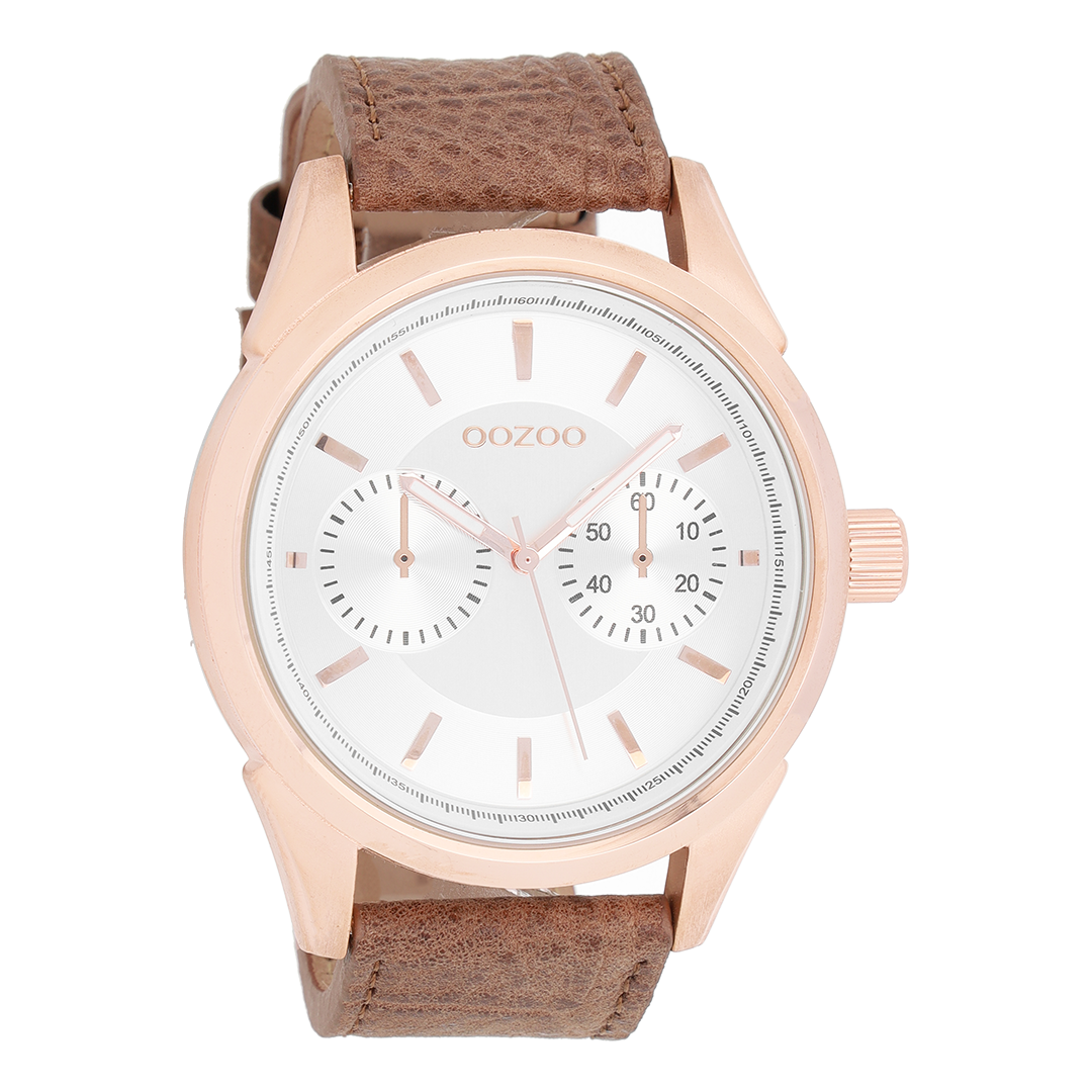 Rose gold coloured OOZOO watch with brown leather strap - C8590