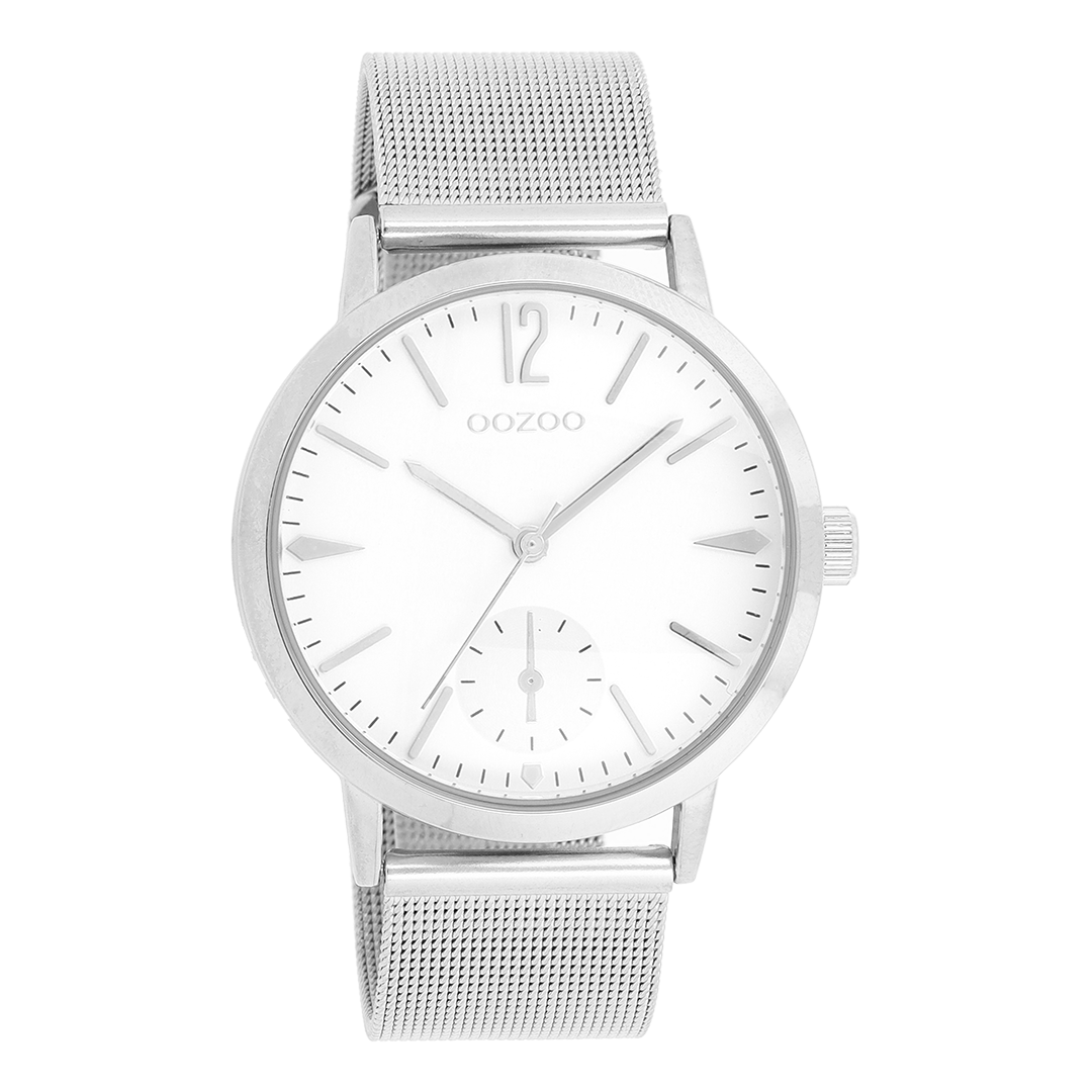 Silver coloured OOZOO watch with metal mesh bracelet - C8610