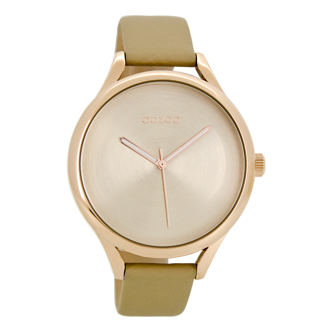 Rose gold coloured OOZOO watch with sand leather strap - C8630