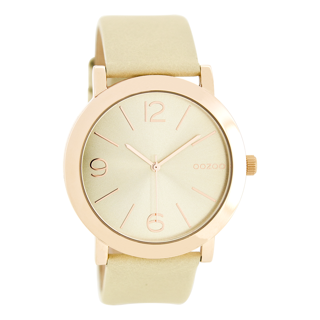 Rose gold coloured OOZOO watch with sand leather strap - C8710