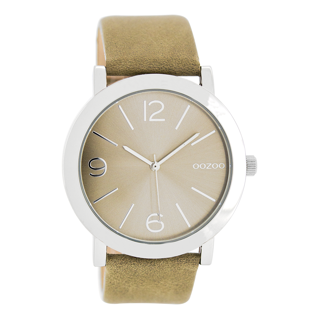 Silver coloured OOZOO watch with grey leather strap - C8712
