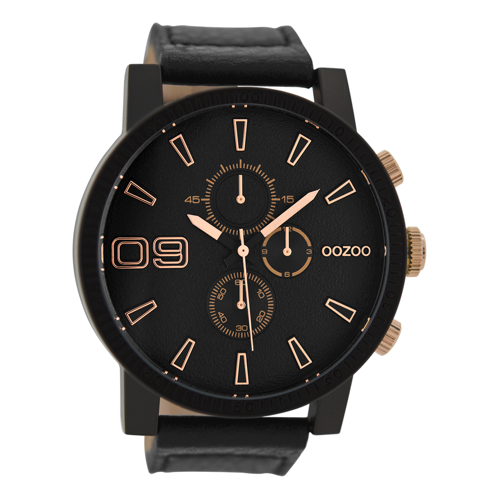 Black  OOZOO watch with black leather strap - C9034