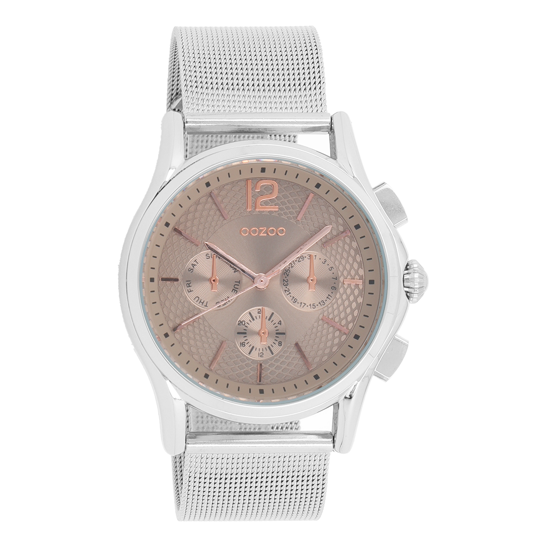 Silver coloured OOZOO watch with metal mesh bracelet - C9107