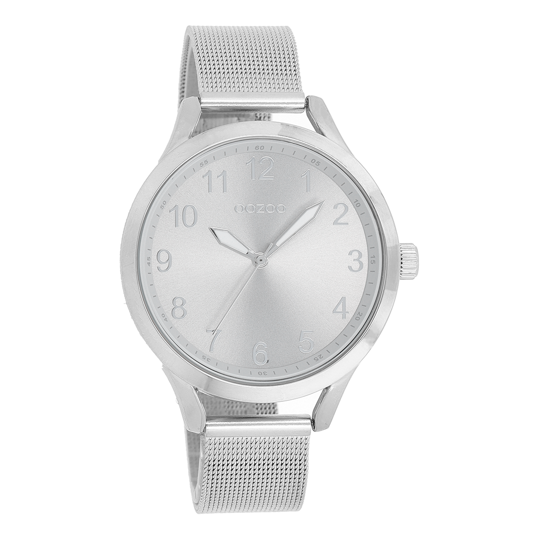 Silver coloured OOZOO watch with metal mesh bracelet - C9115