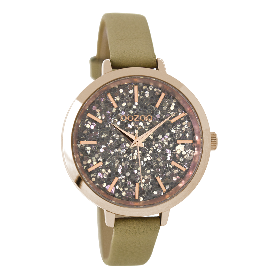 OOZOO Montre en couleur or rose avec bracelet en cuir en sable - C9145