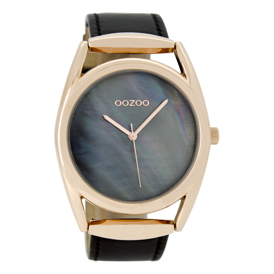 Rose gold coloured OOZOO watch with black leather strap - C9169