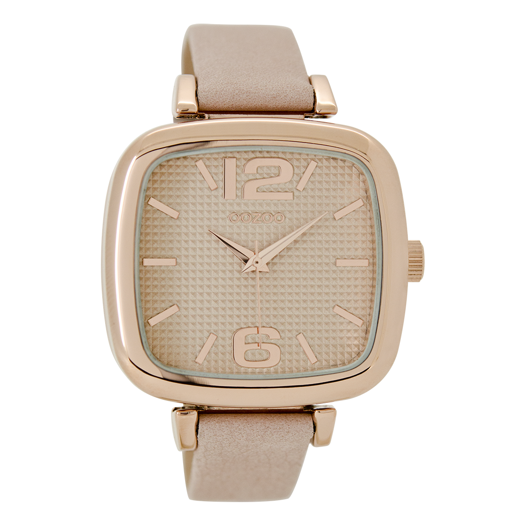 OOZOO Montre en couleur or rose avec bracelet en cuir en rose poudré - C9181