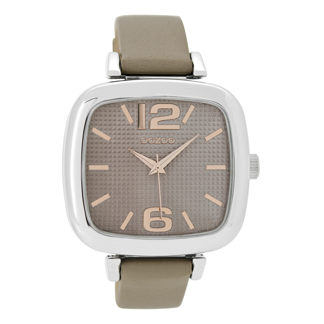 OOZOO Montre en couleur argent avec bracelet en cuir en taupe - C9182