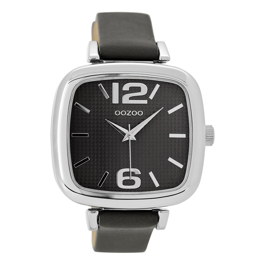 OOZOO Montre en couleur argent avec bracelet en cuir en gris éléphant - C9183