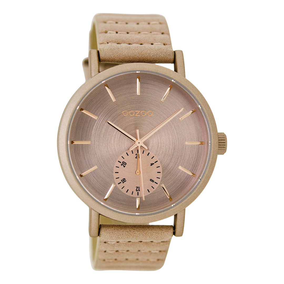Pink grey OOZOO watch with leather strap - C9186