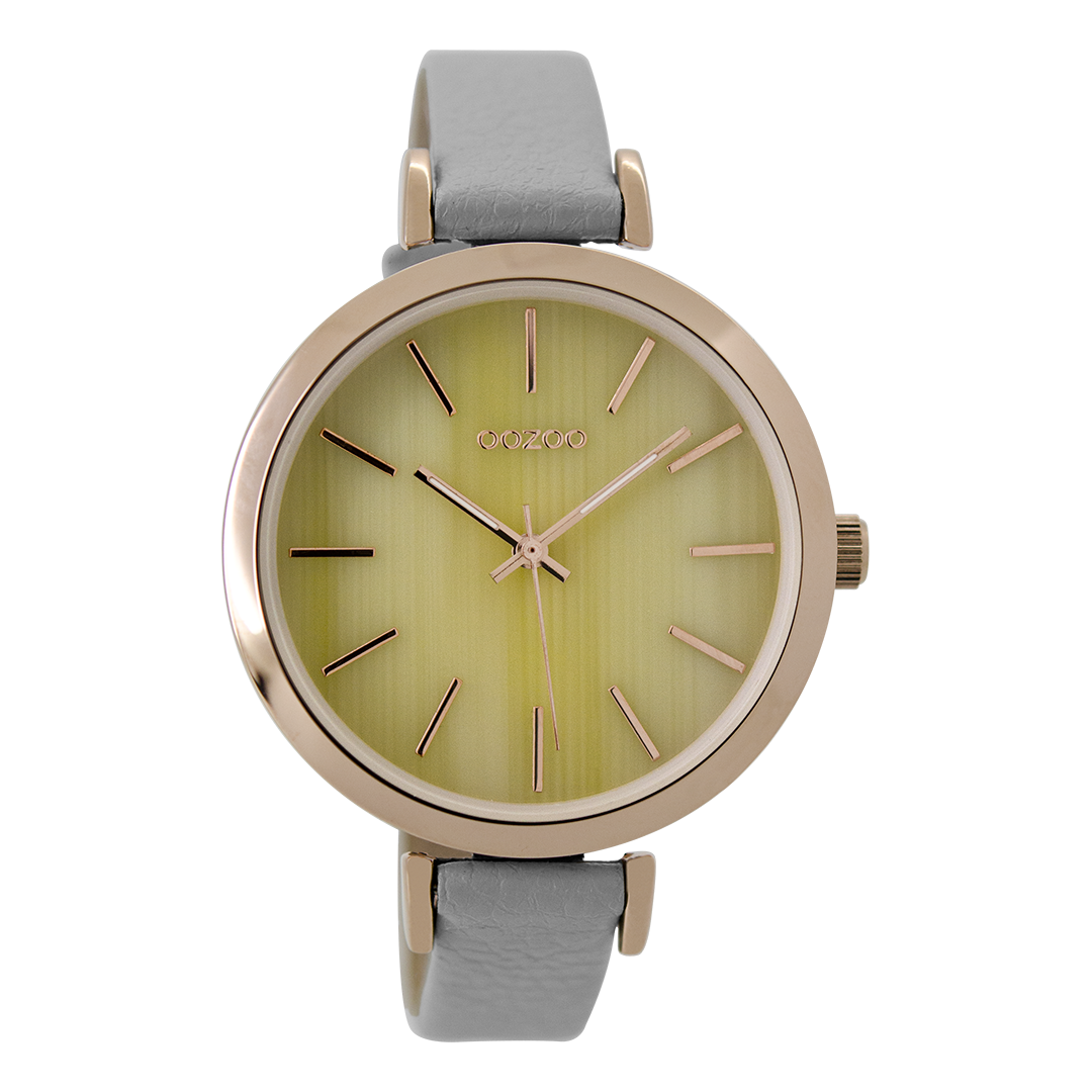 Rose gold coloured OOZOO watch with stone grey leather strap - C9235