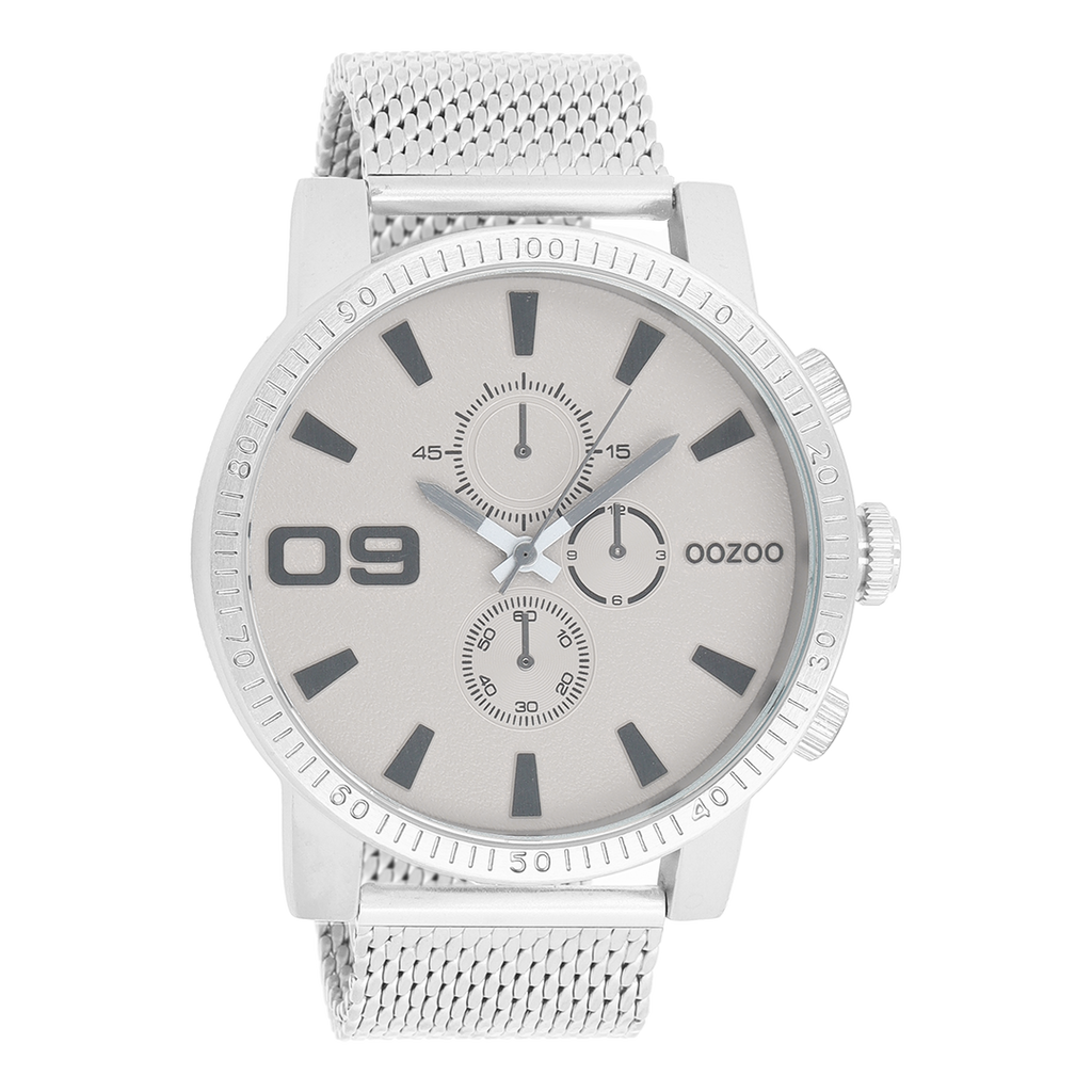 Silver coloured OOZOO watch with metal mesh bracelet - C9436