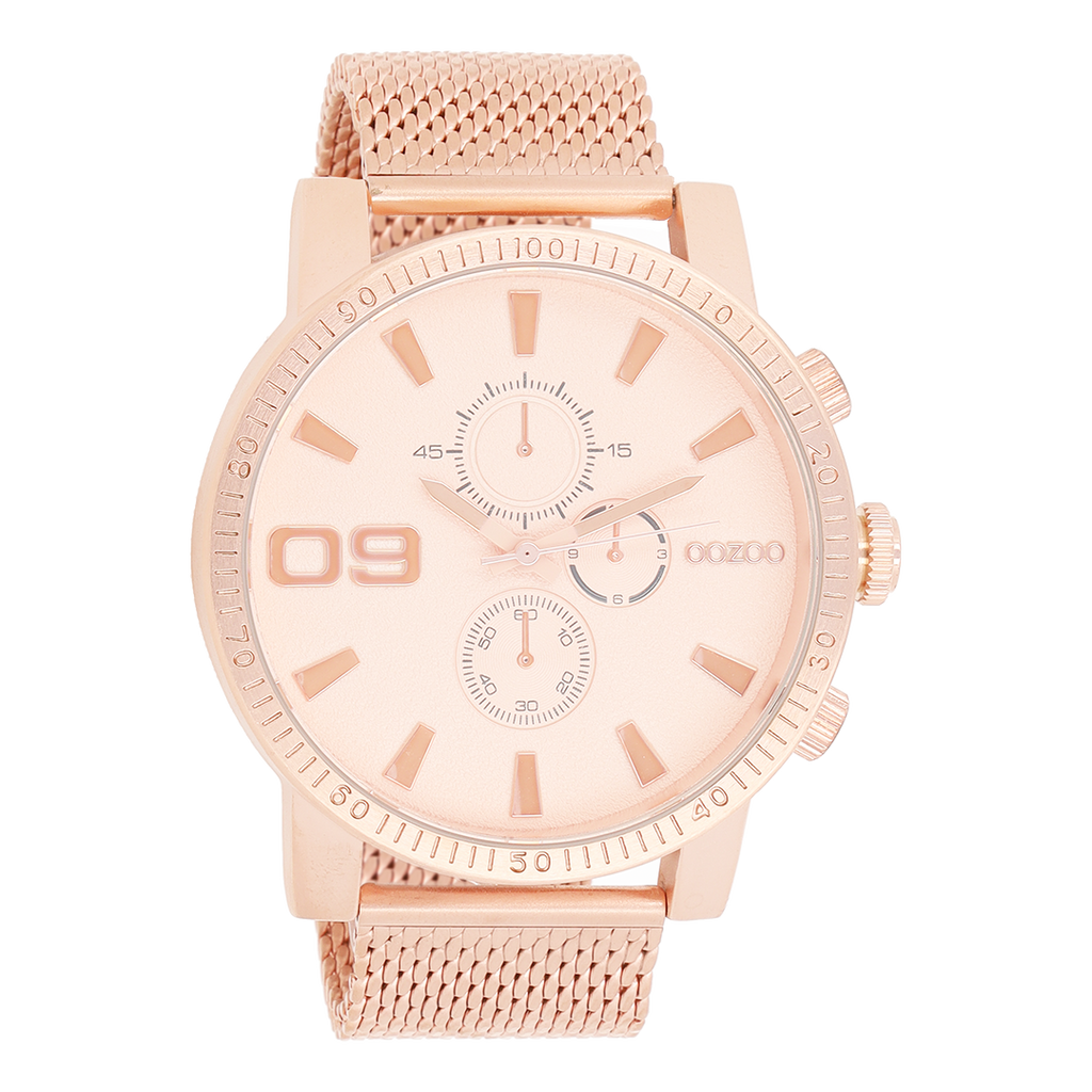 Rose gold coloured OOZOO watch with rose gold coloured metal mesh bracelet - C9438