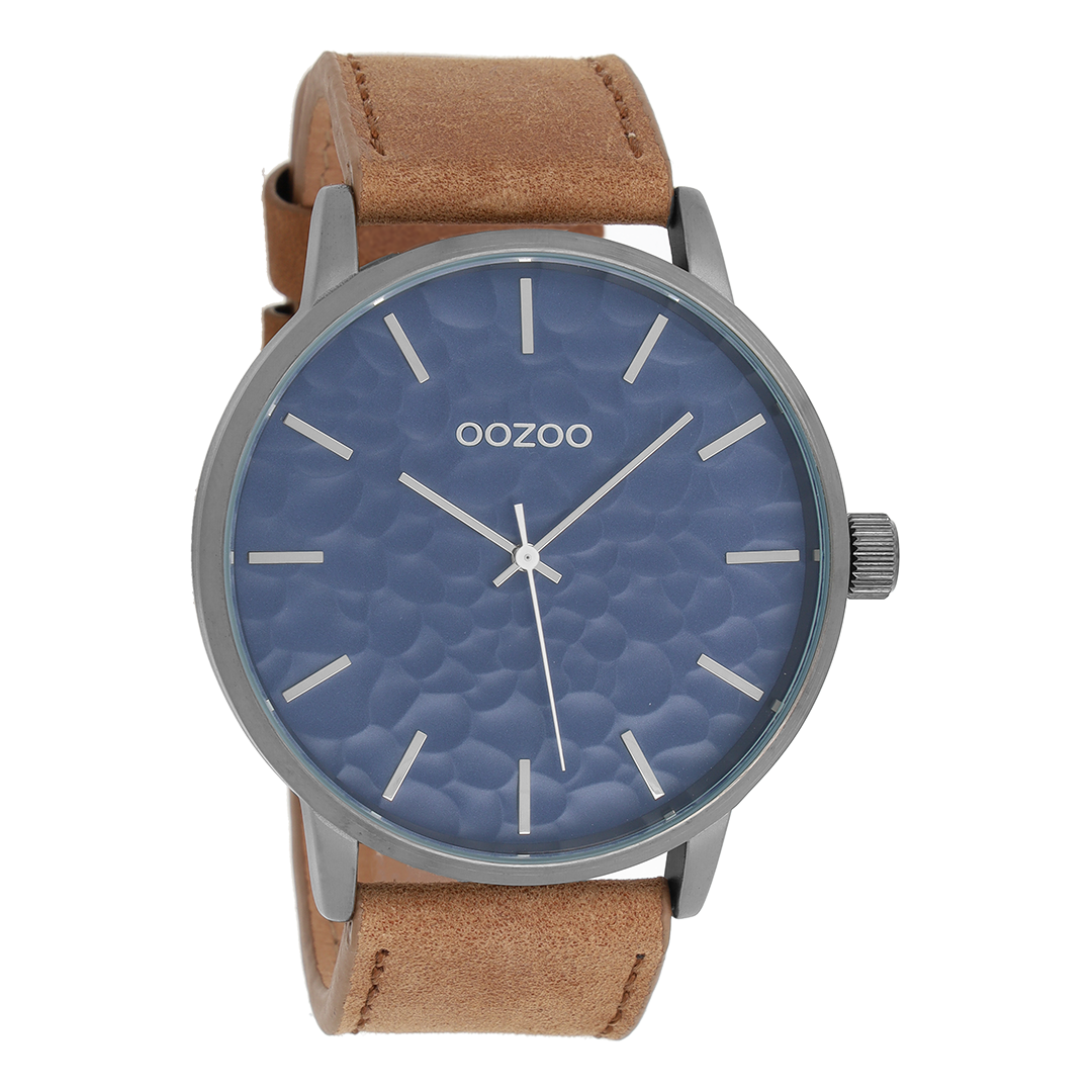 Black OOZOO watch with sand leather strap - C9442