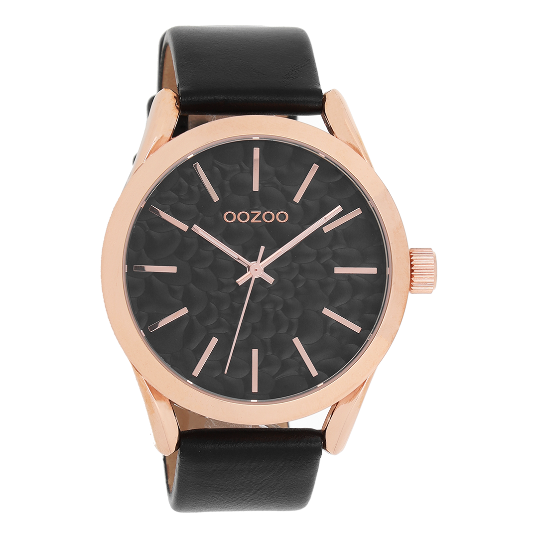 Rose gold coloured OOZOO watch with black leather strap - C9474