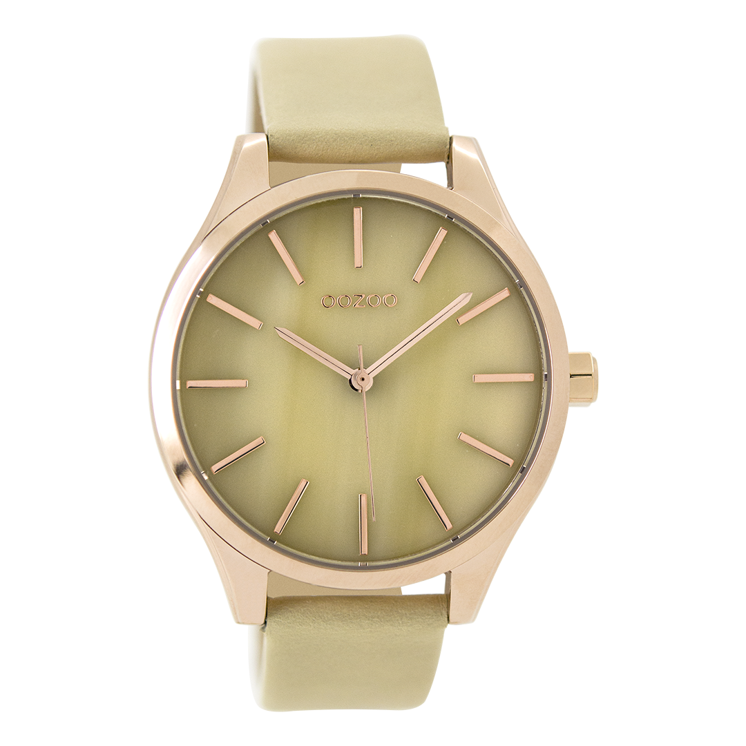 Rose gold coloured OOZOO watch with sand leather strap - C9500