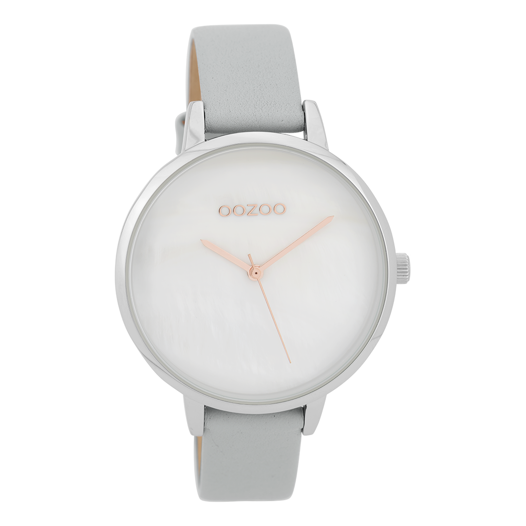 Silver coloured OOZOO watch with stone grey leather strap - C9585