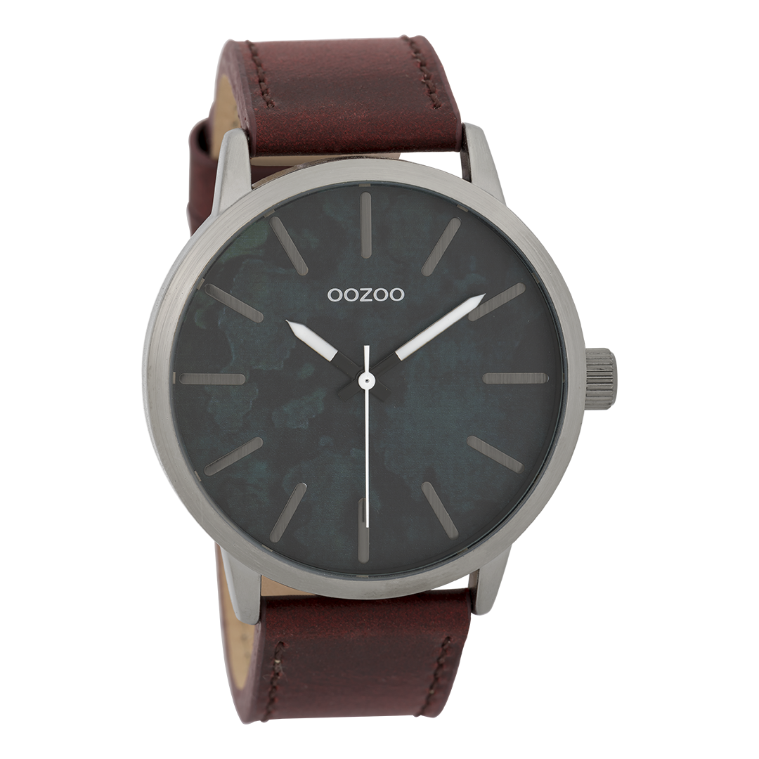 Titanium OOZOO watch with red brown leather strap - C9603
