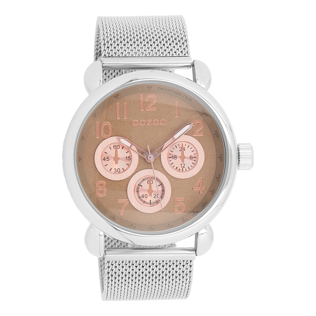 Silver coloured OOZOO watch with metal mesh bracelet - C9610