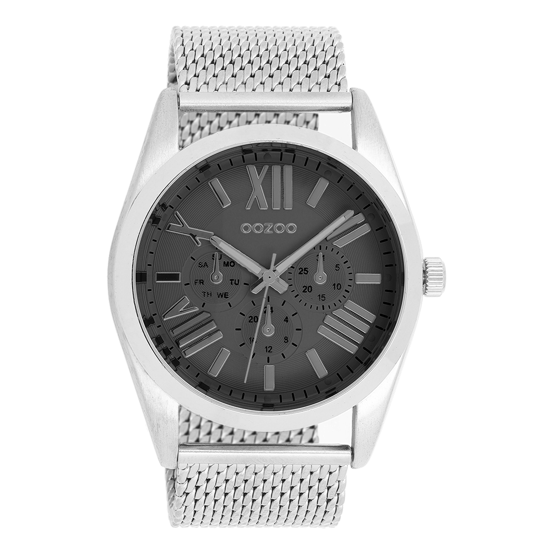 OOZOO Montre en couleur argent avec bracelet en mesh en couleur argent - C9643