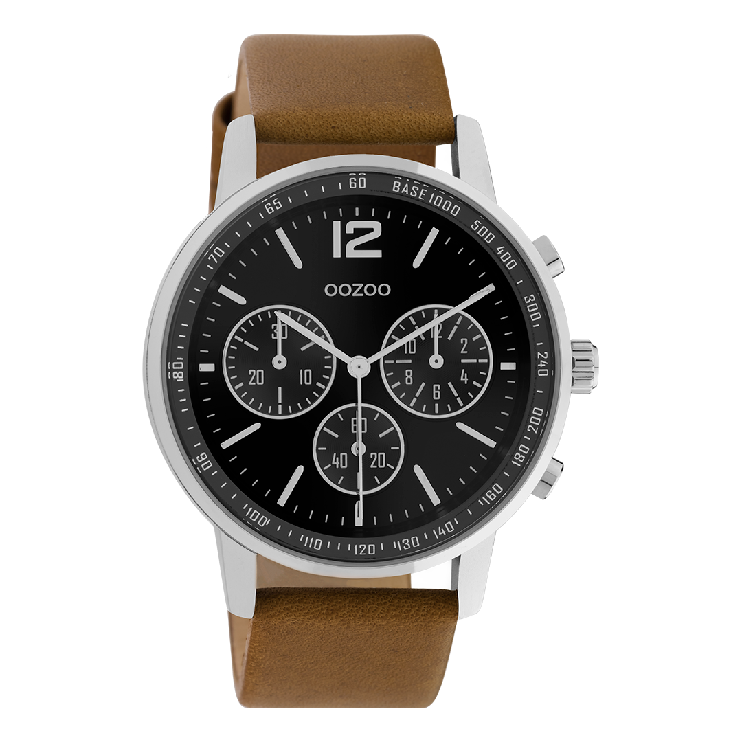 Zilverkleurige OOZOO horloge met bruine leren band - C10812
