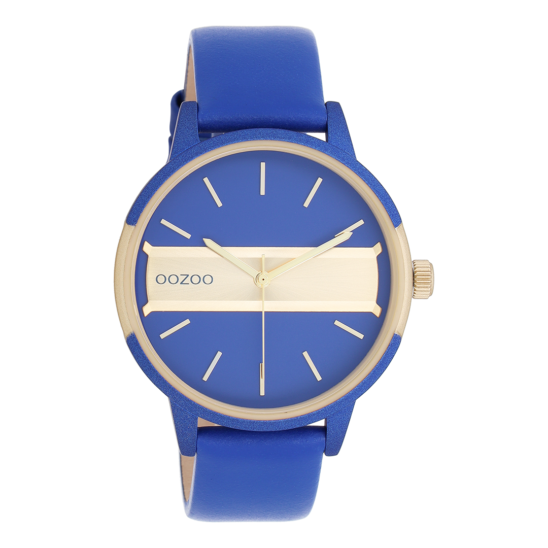 Blue/gold coloured OOZOO watch with blue leather strap - C11154