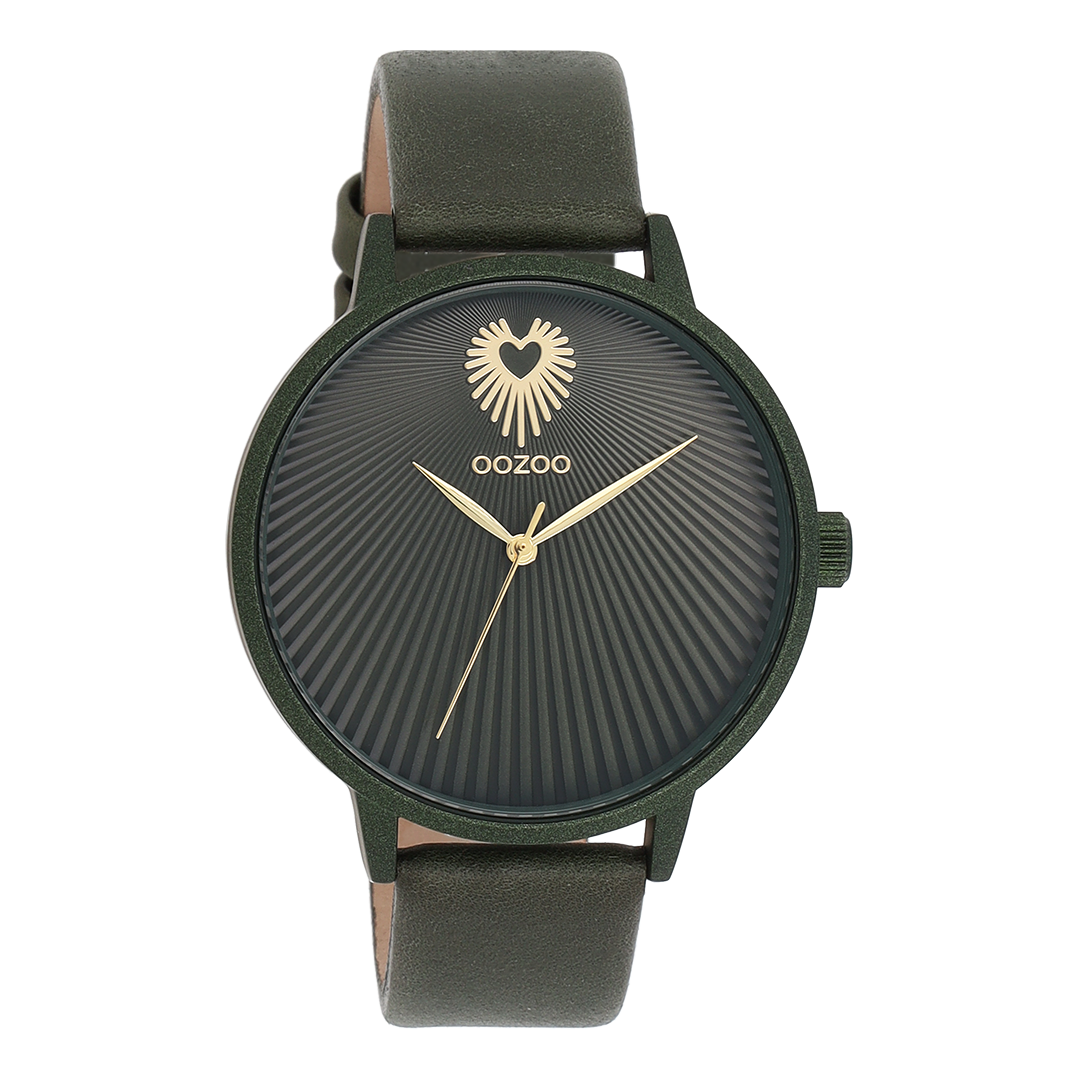 Forest green OOZOO watch with leather strap - C11248