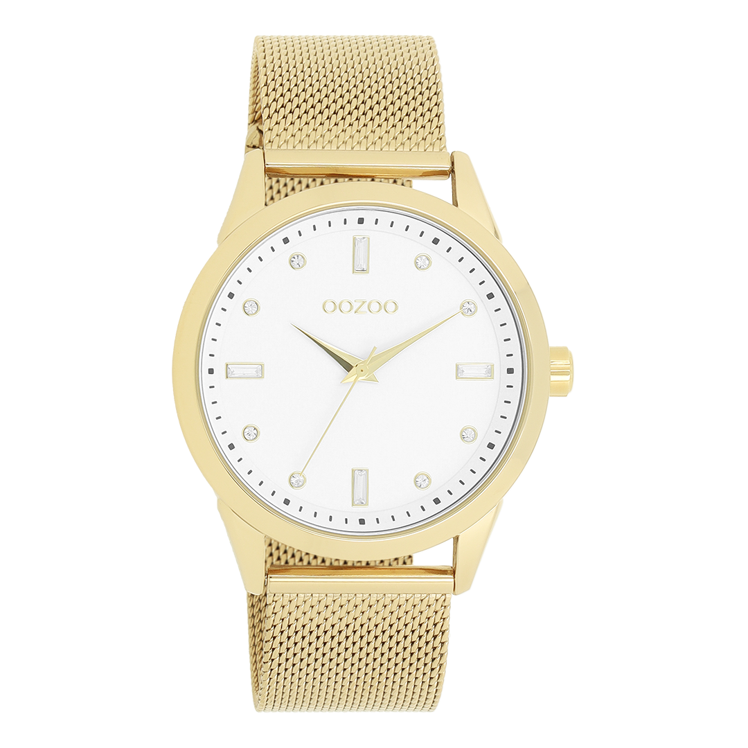 Gold coloured OOZOO watch with metal mesh bracelet - C11282