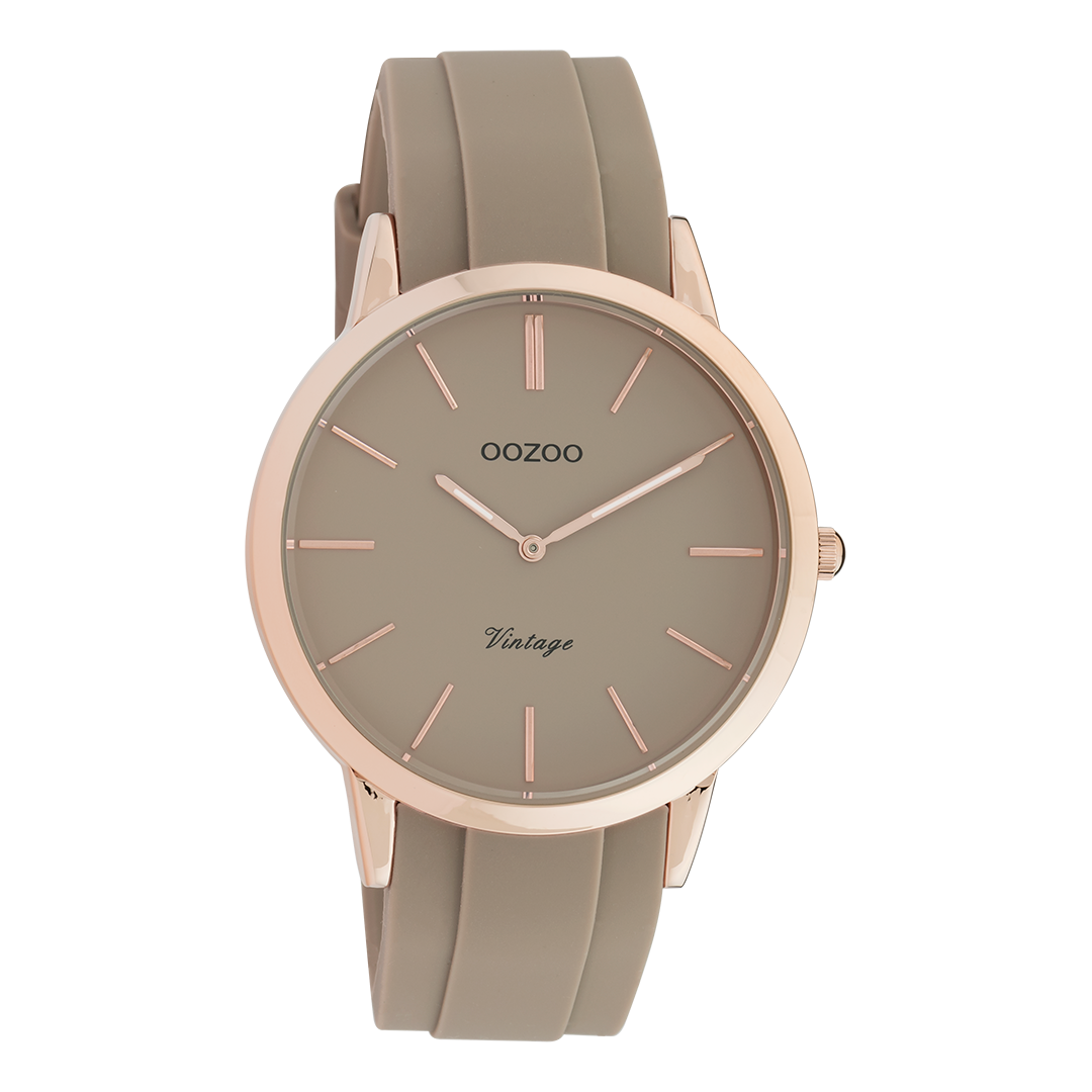 Rose gold coloured OOZOO watch with taupe rubber strap - C20170