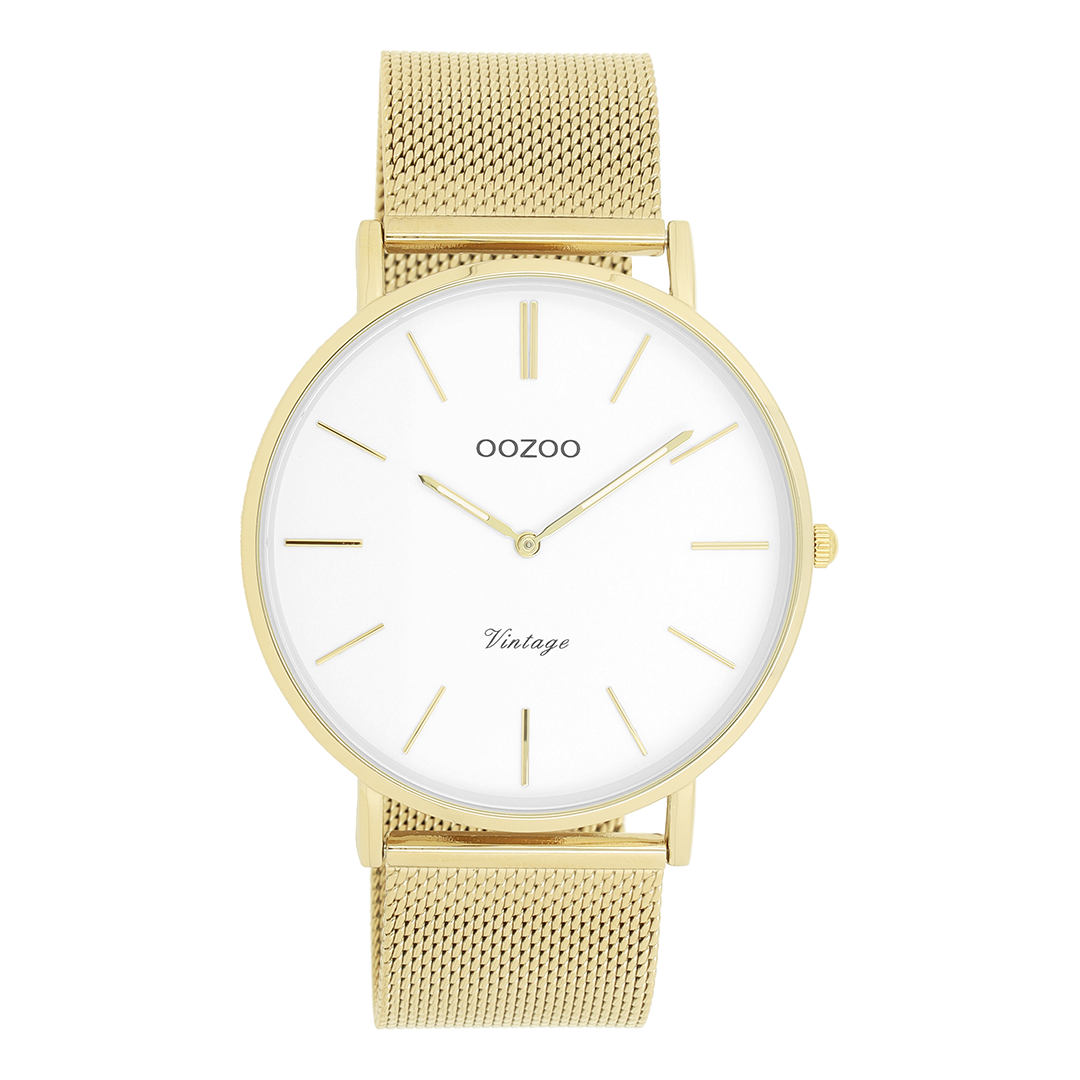 Gold coloured OOZOO watch with metal mesh bracelet - C9908