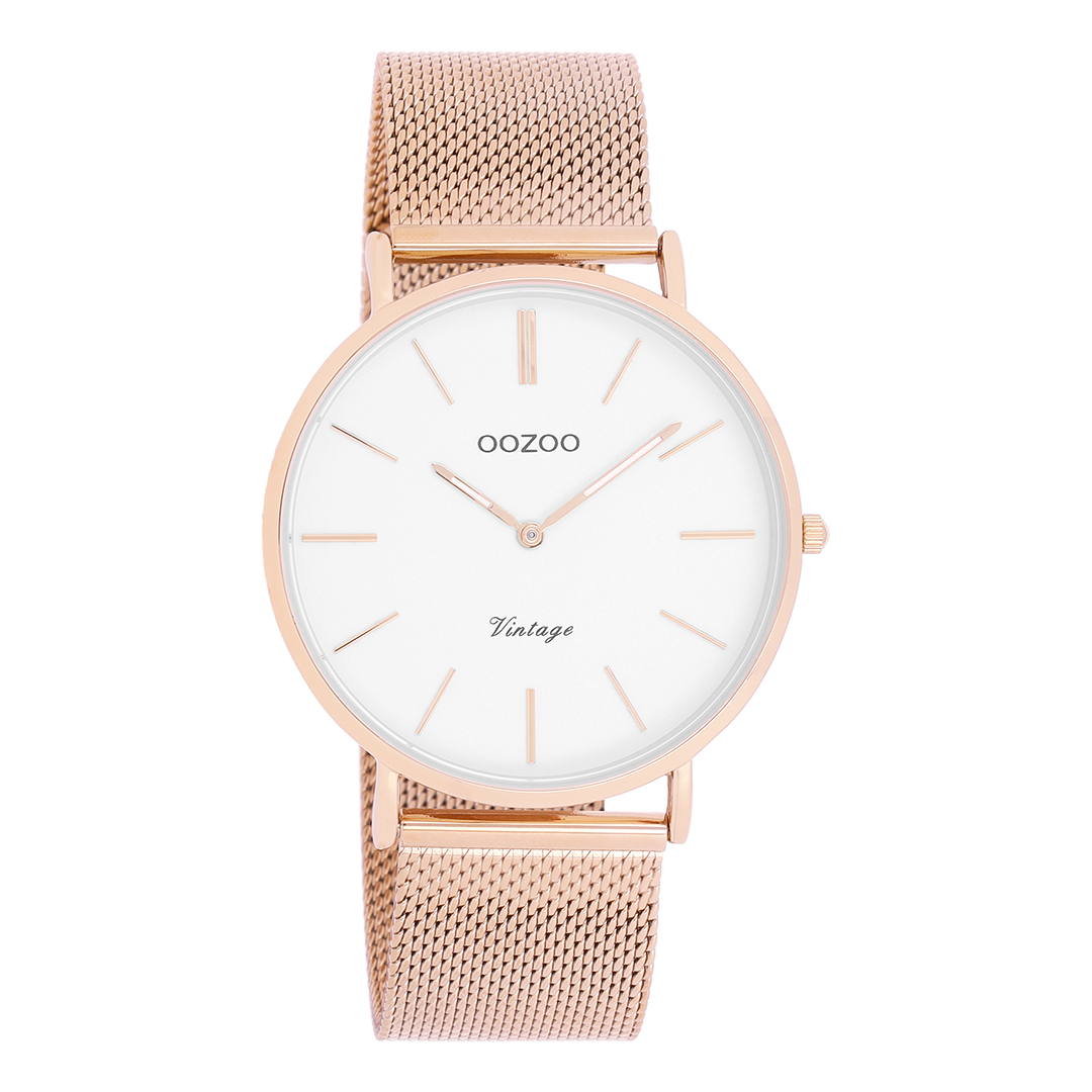Rose gold coloured OOZOO watch with metal mesh bracelet - C9917