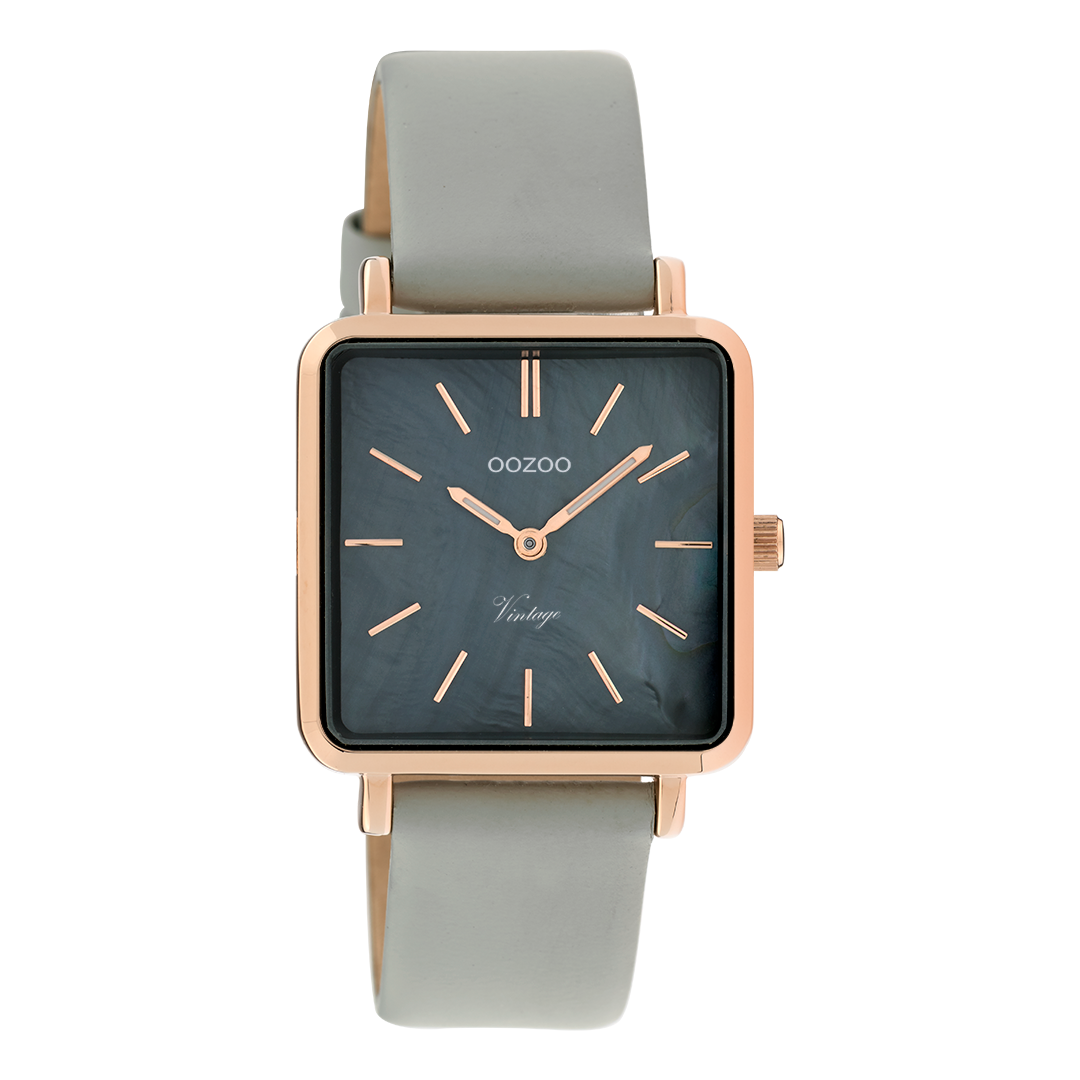 Rose gold coloured OOZOO watch with stone grey leather strap - C9947