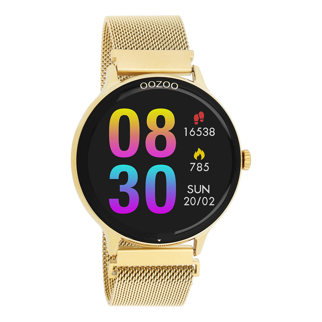 Gold coloured OOZOO smartwatch with gold coloured metal mesh bracelet - Q00136