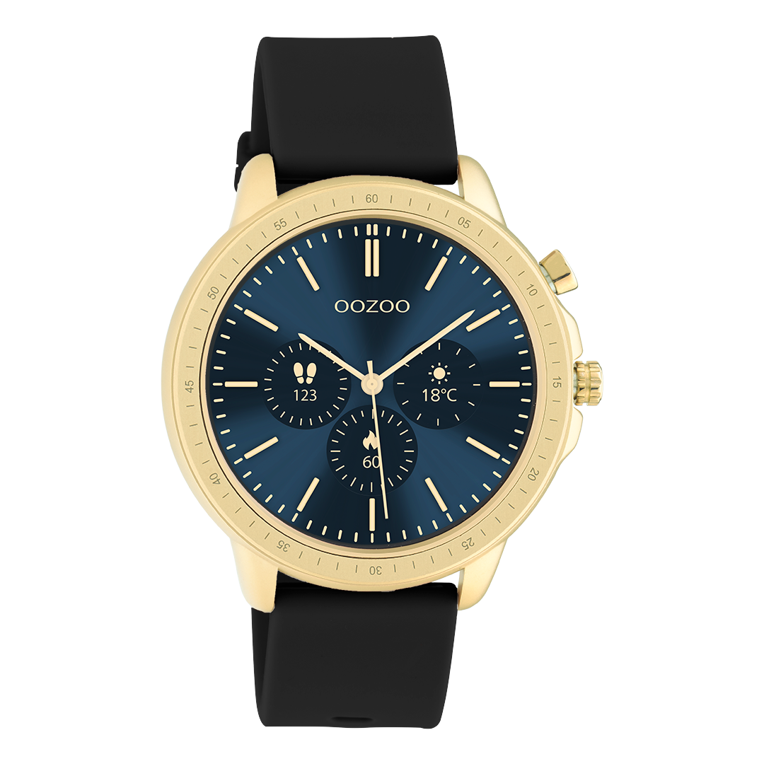 Gold coloured OOZOO smartwatch with black rubber strap - Q00301