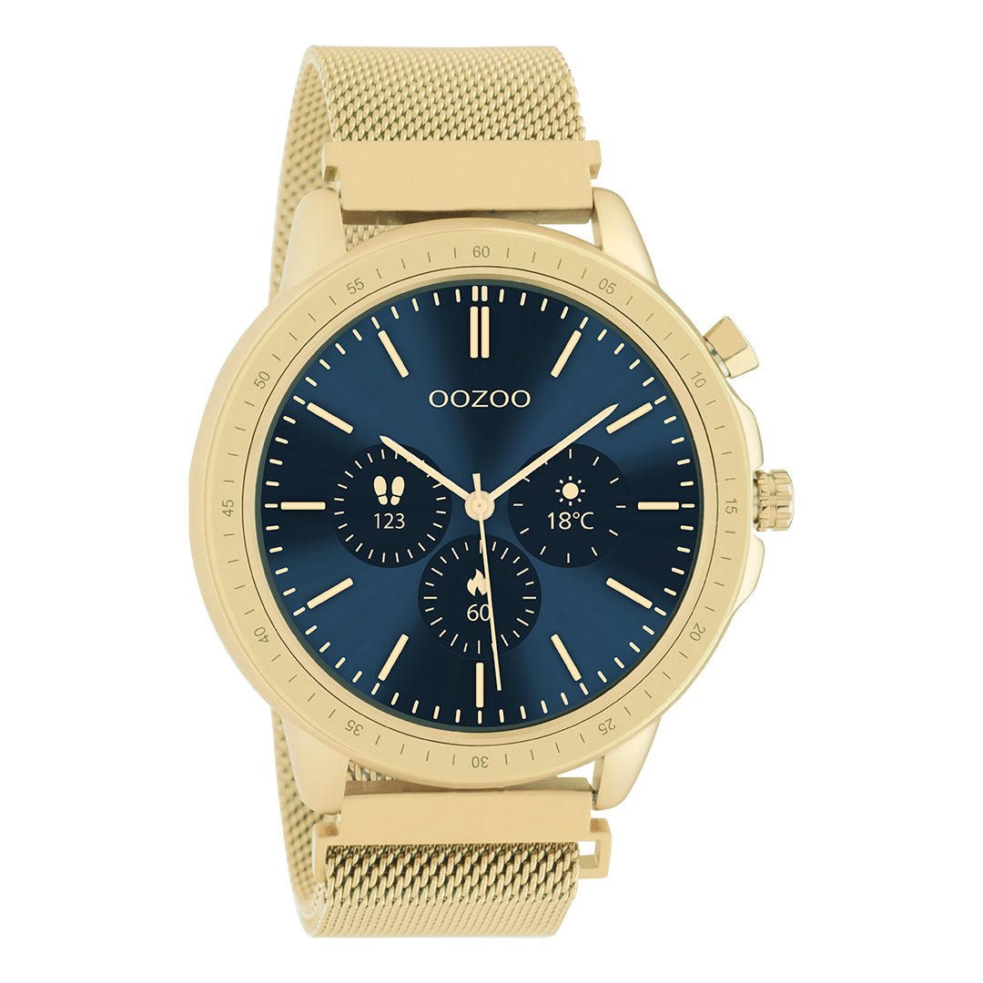 Gold coloured OOZOO smartwatch with gold coloured metal mesh bracelet - Q00306