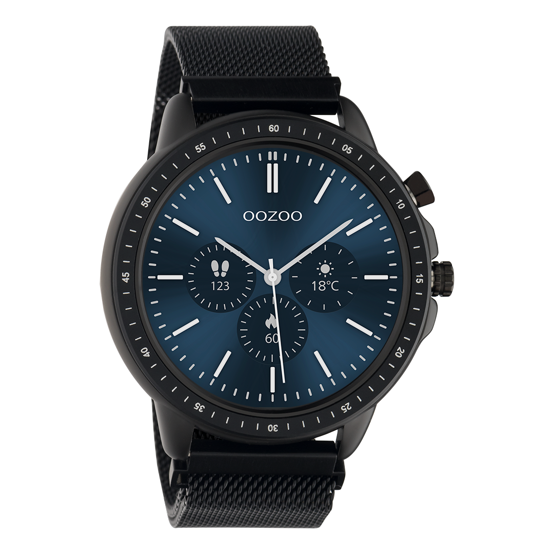 Black OOZOO smartwatch with black metal mesh bracelet - Q00309