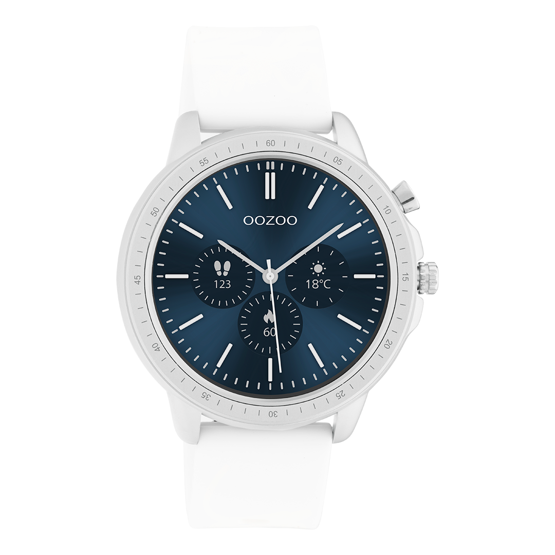 Silver coloured OOZOO smartwatch with white rubber strap - Q00310