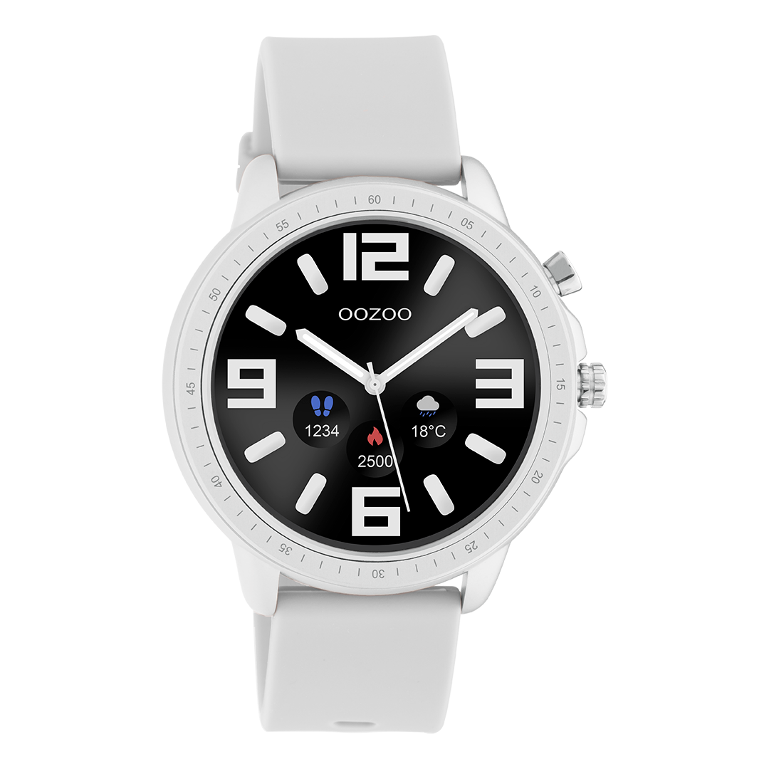 Silver coloured OOZOO smartwatch with stone grey rubber strap - Q00311